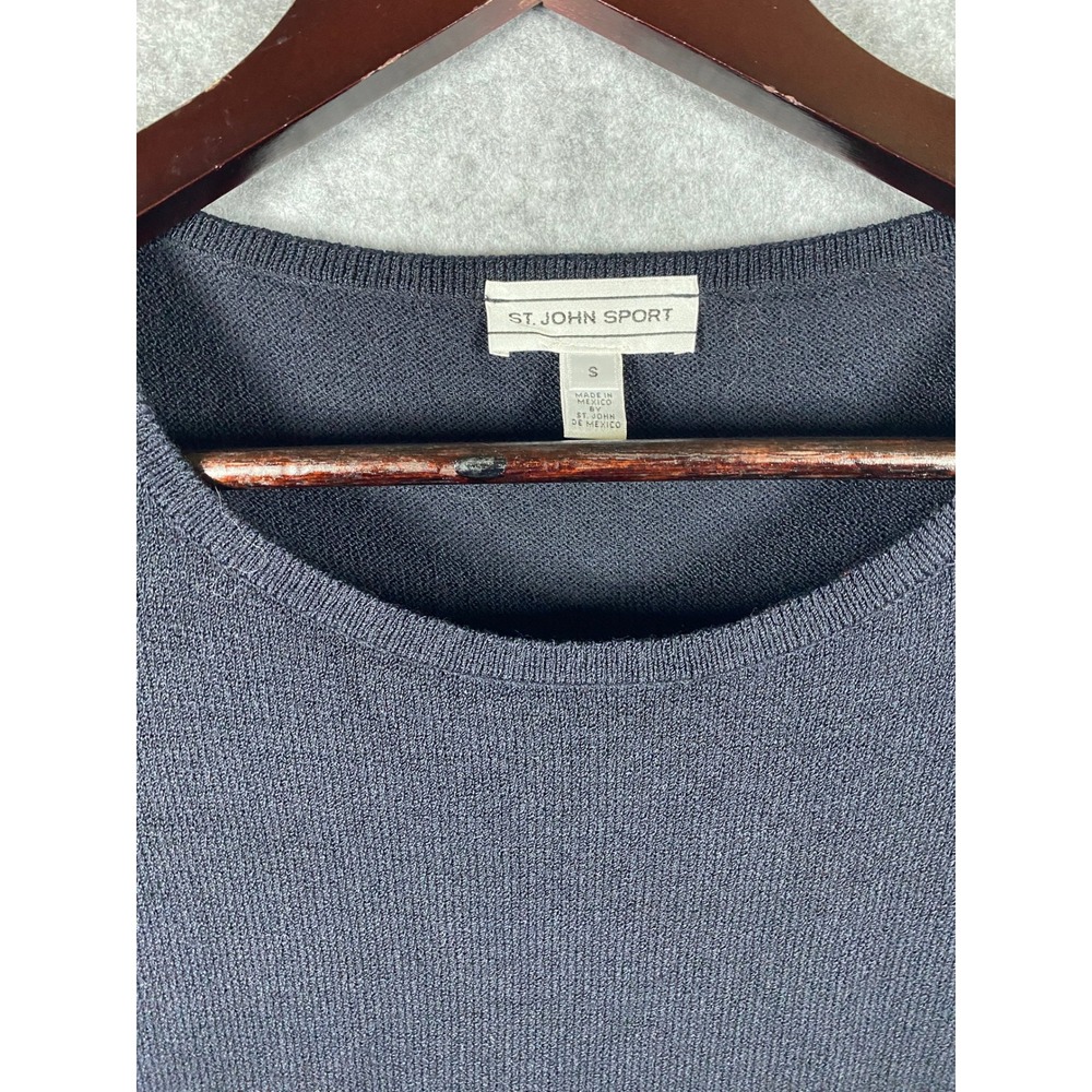 St. John Sport Navy Blue Wool Blend Knit Pleated Drop Waist Dress Small - Picture 2 of 9